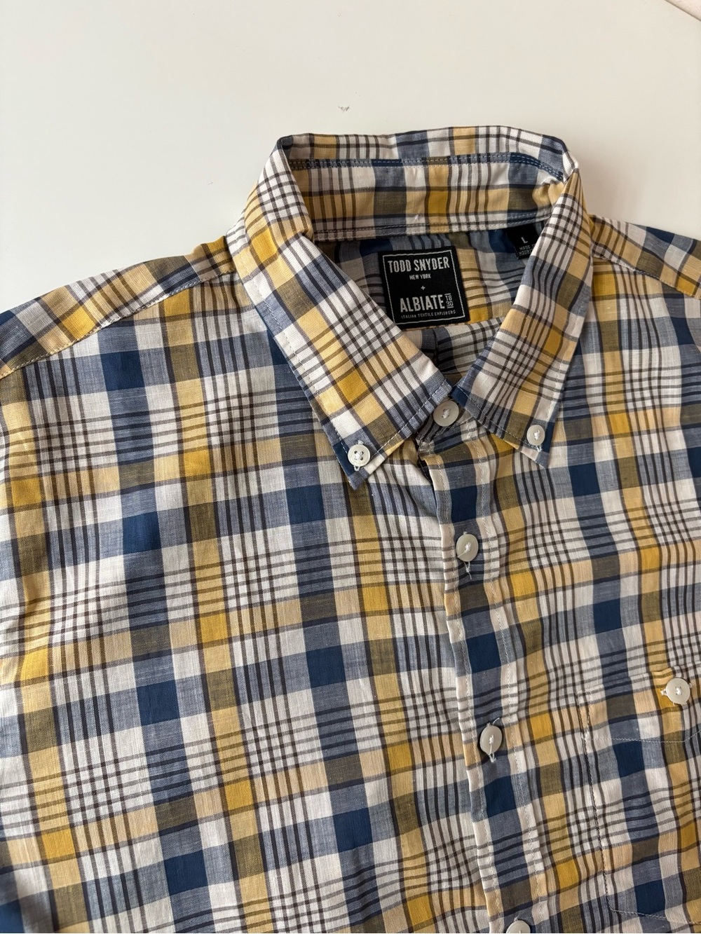 Todd Snyder x Albiate Men’s Large Striped Cotton Short Sleeve Button Down Luxury